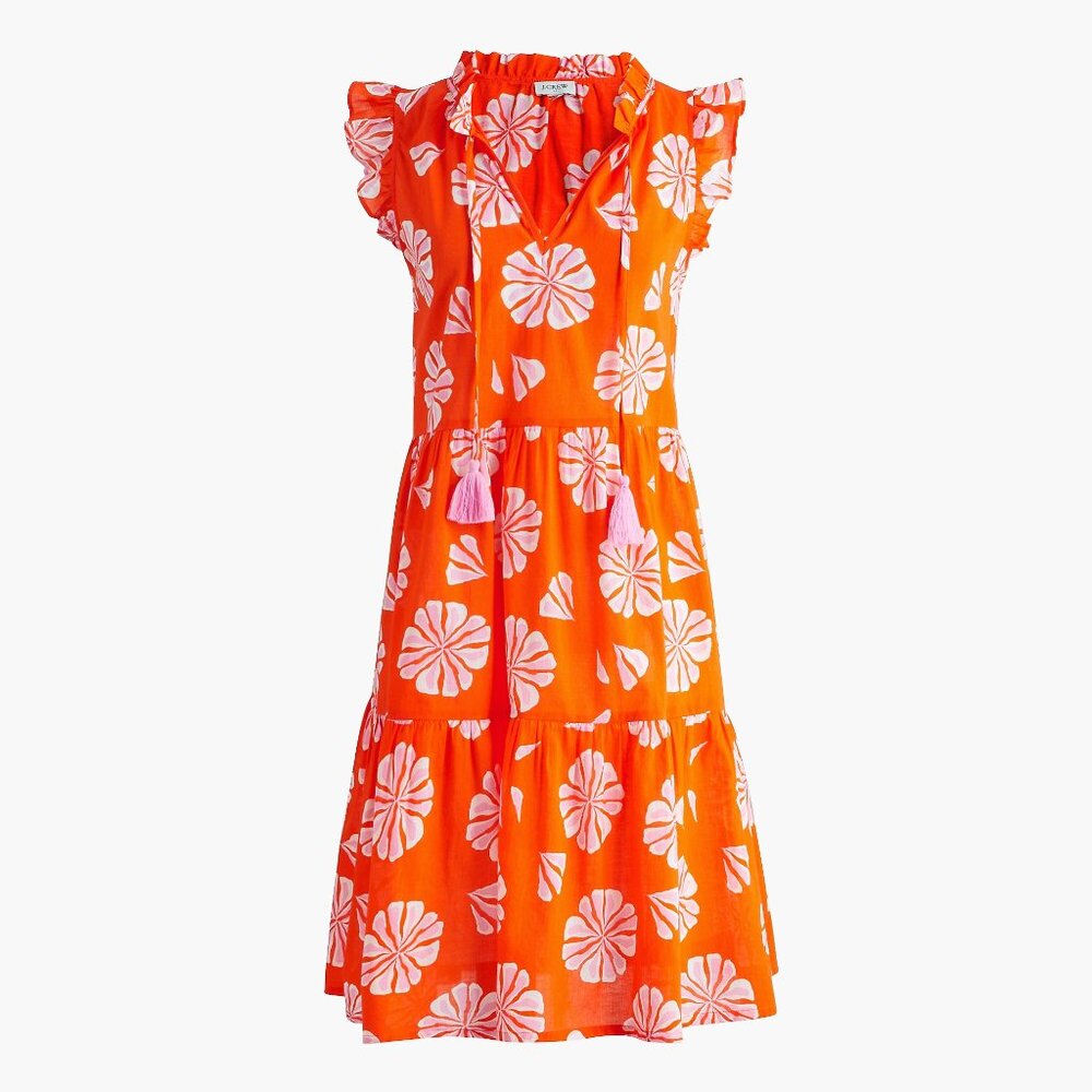 NWT J. Crew Womens Size XXS 100% Organic Cotton Ruffle Sleeve Beach Dress NEW